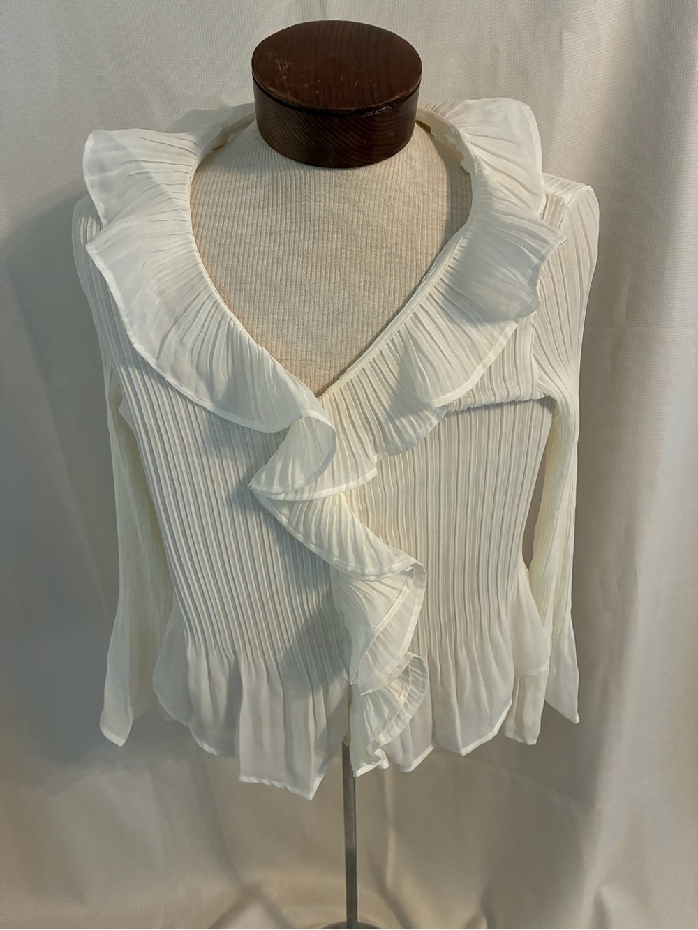 Coldwater Creek White Ruffle-Front Blouse